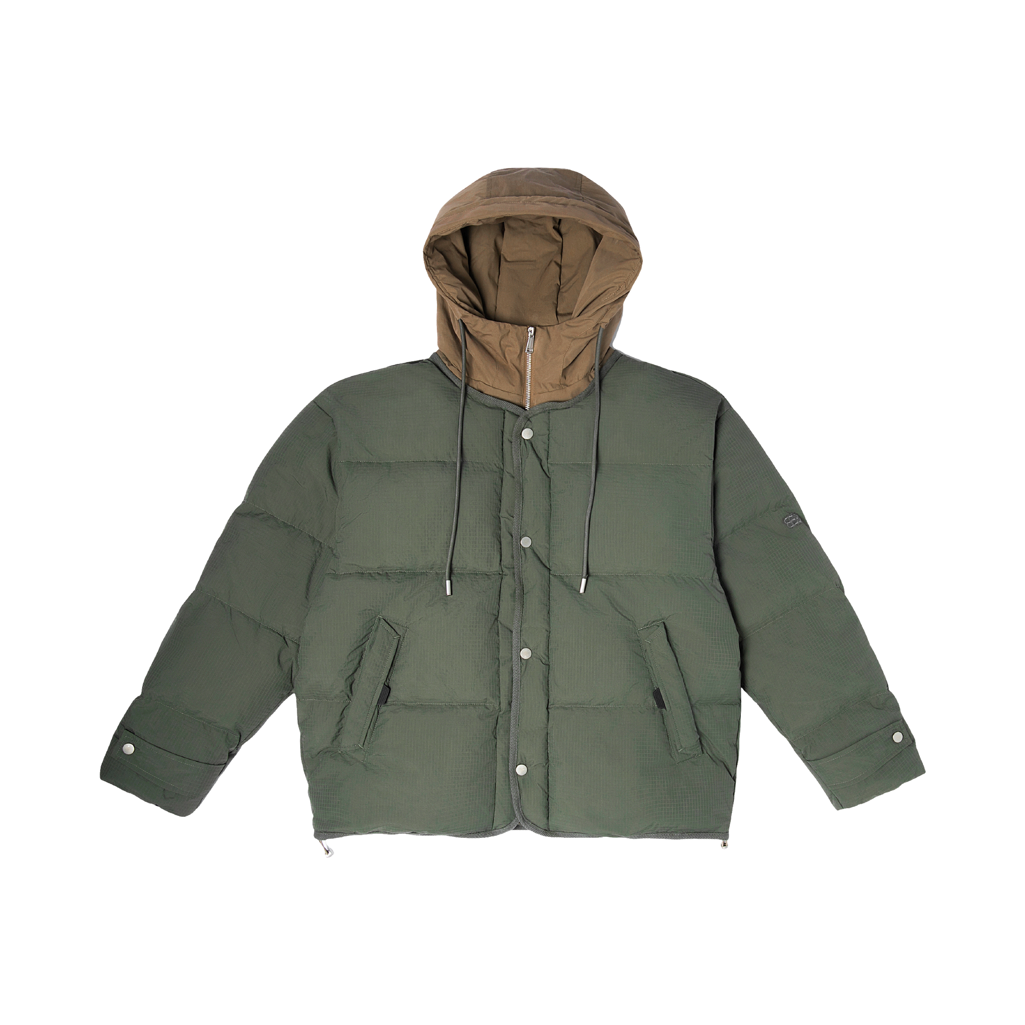 Hooded Paneled Puffer Jacket - Green