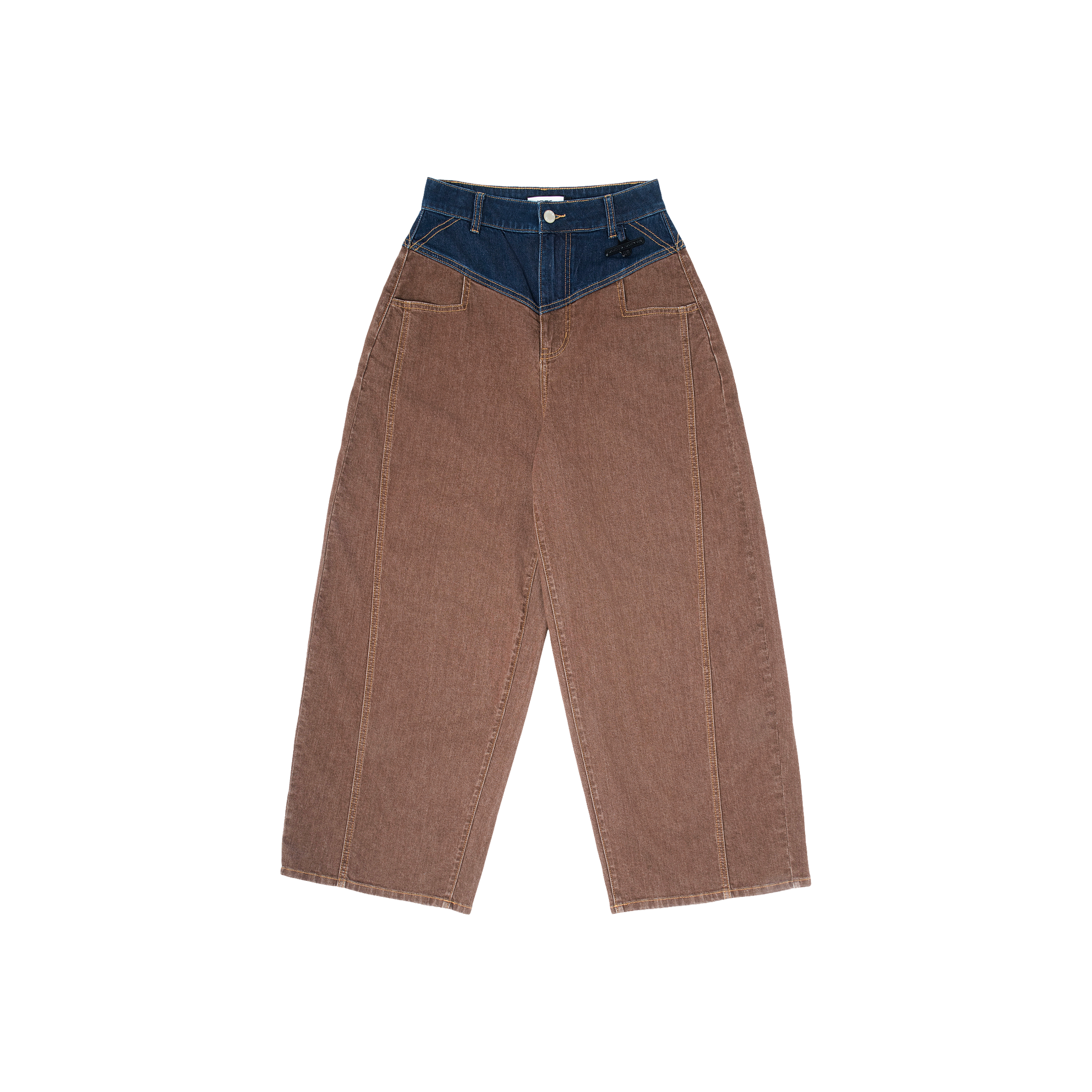 Double Layer Wide Leg Jeans - Brown