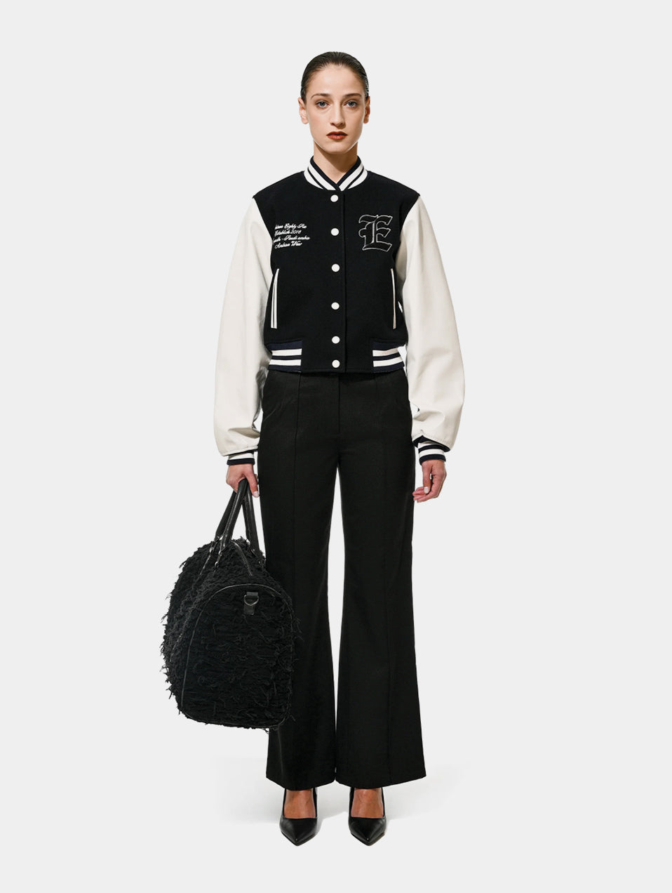 SHORT VARSITY JACKET - BLACK
