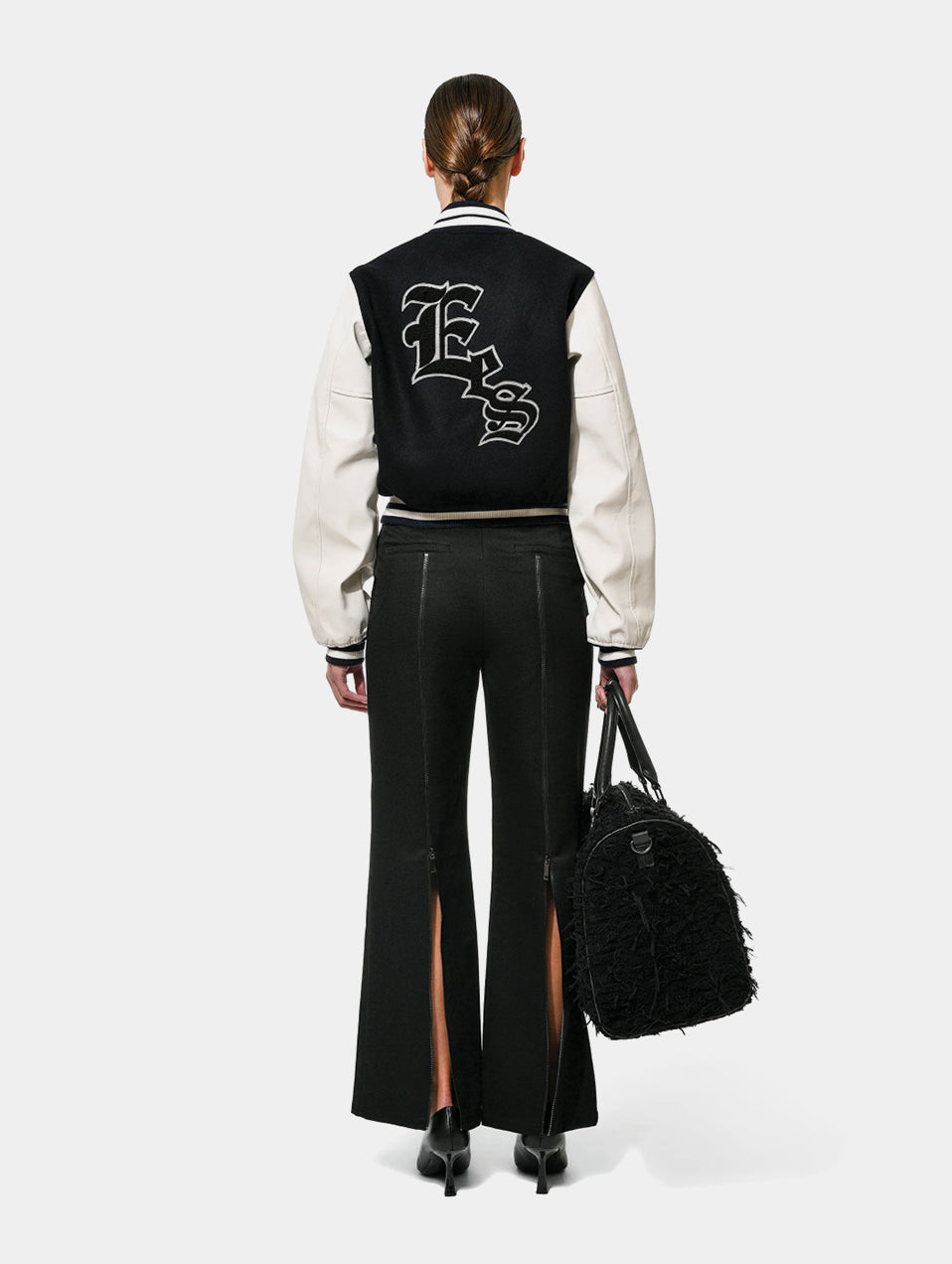 SHORT VARSITY JACKET - BLACK