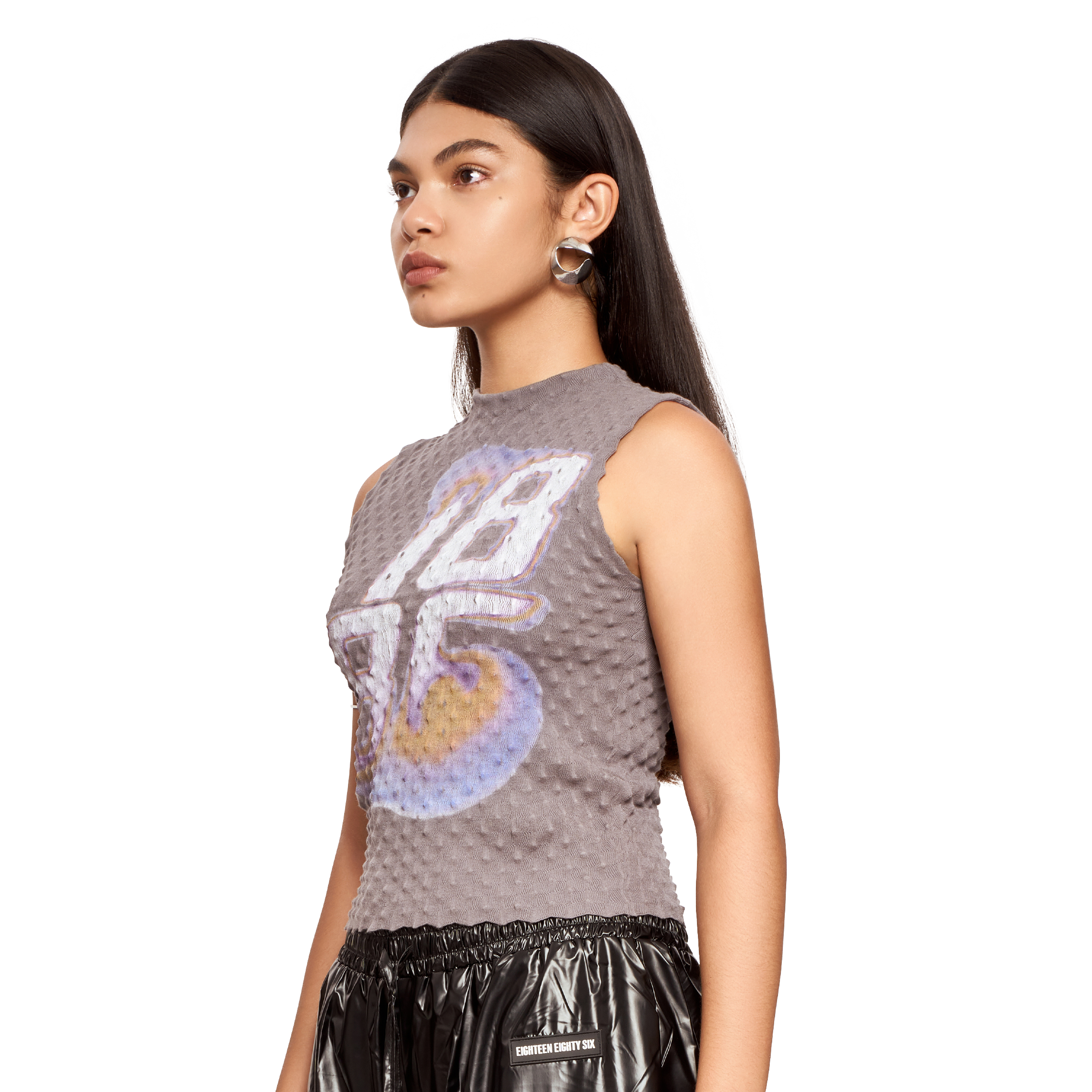 TEXTURED PRINTED TOP- GREY