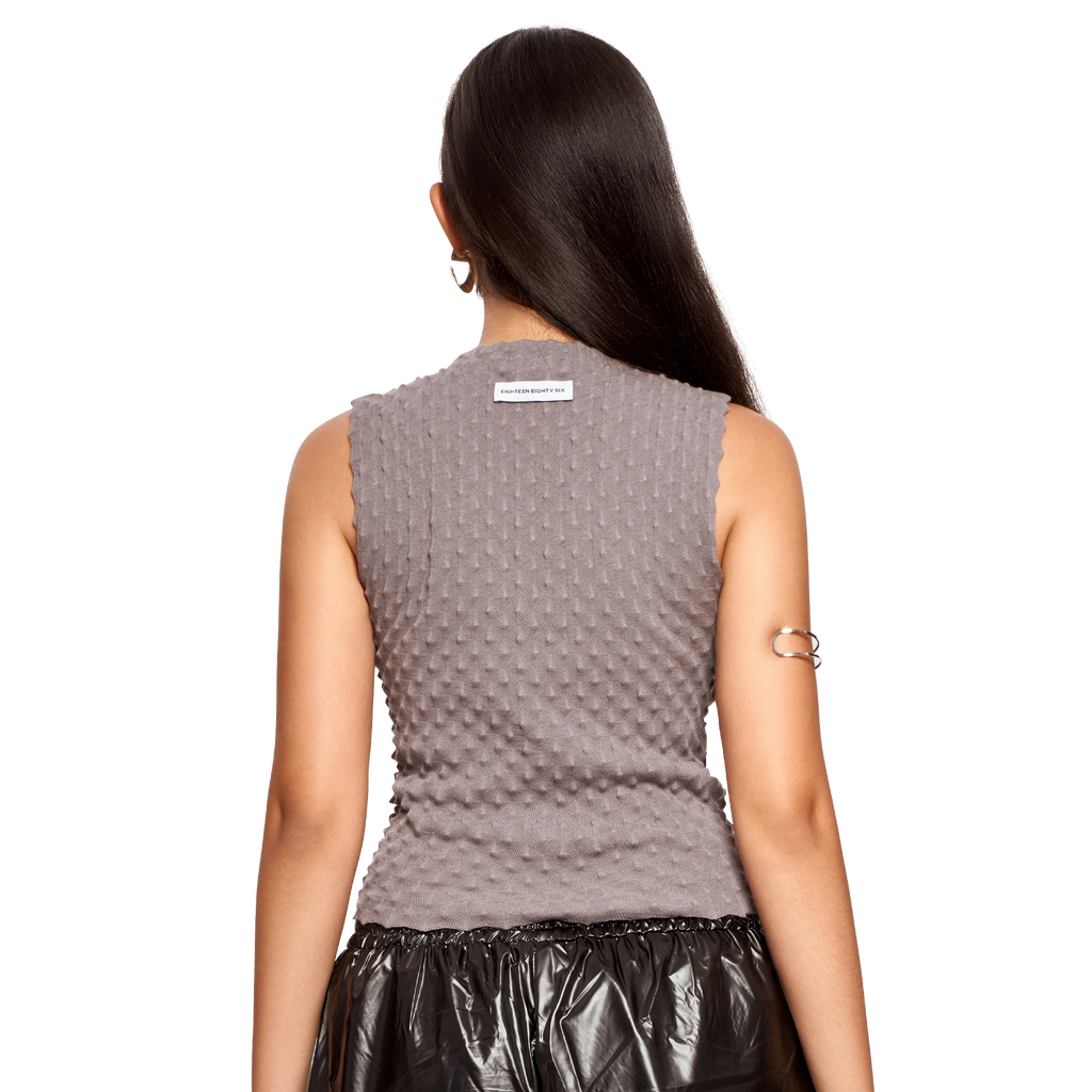 TEXTURED PRINTED TOP- GREY