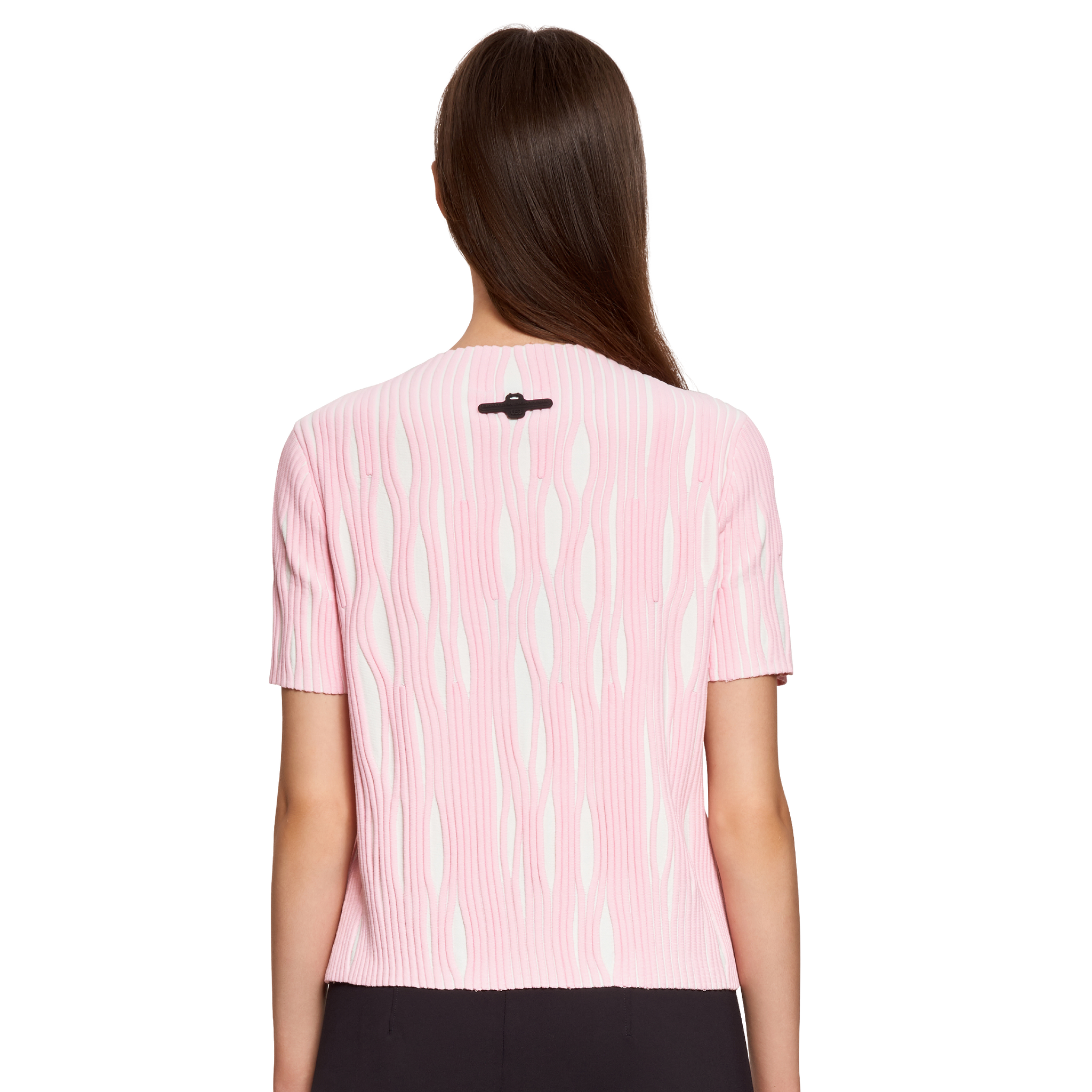 Fitted textured top - White & Pink