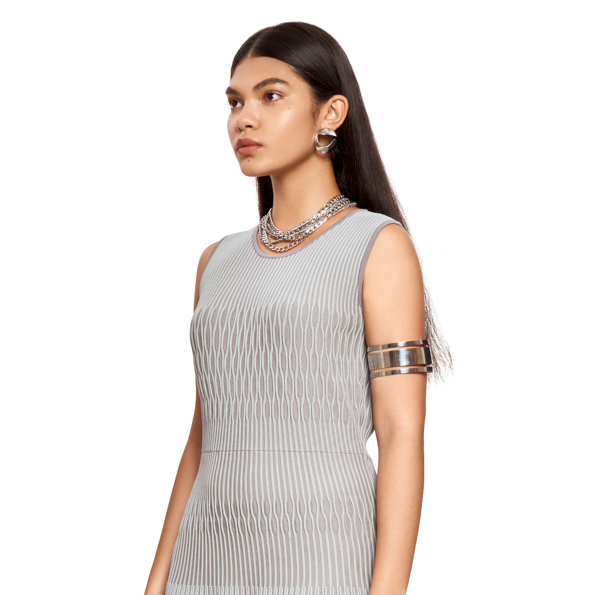 Textured sleeveless knit dress- Grey