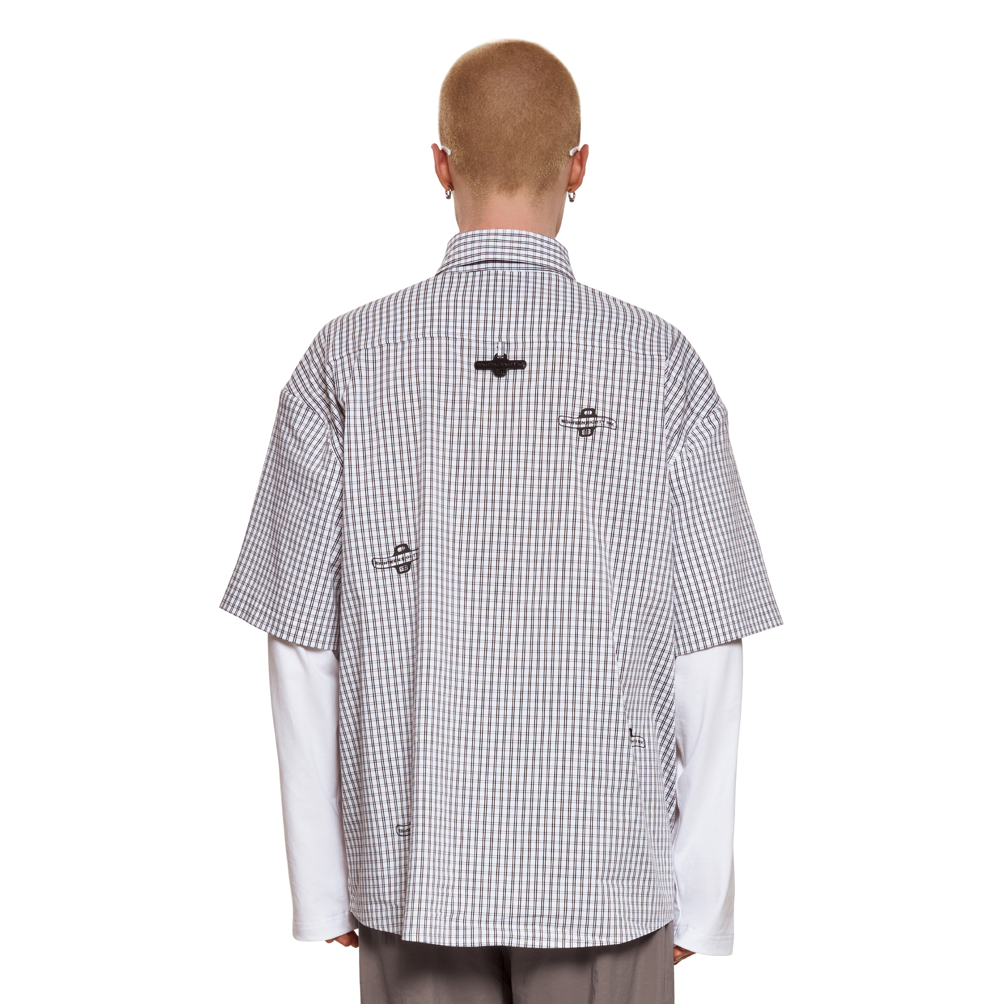 Printed logo gingham double shirt - Grey