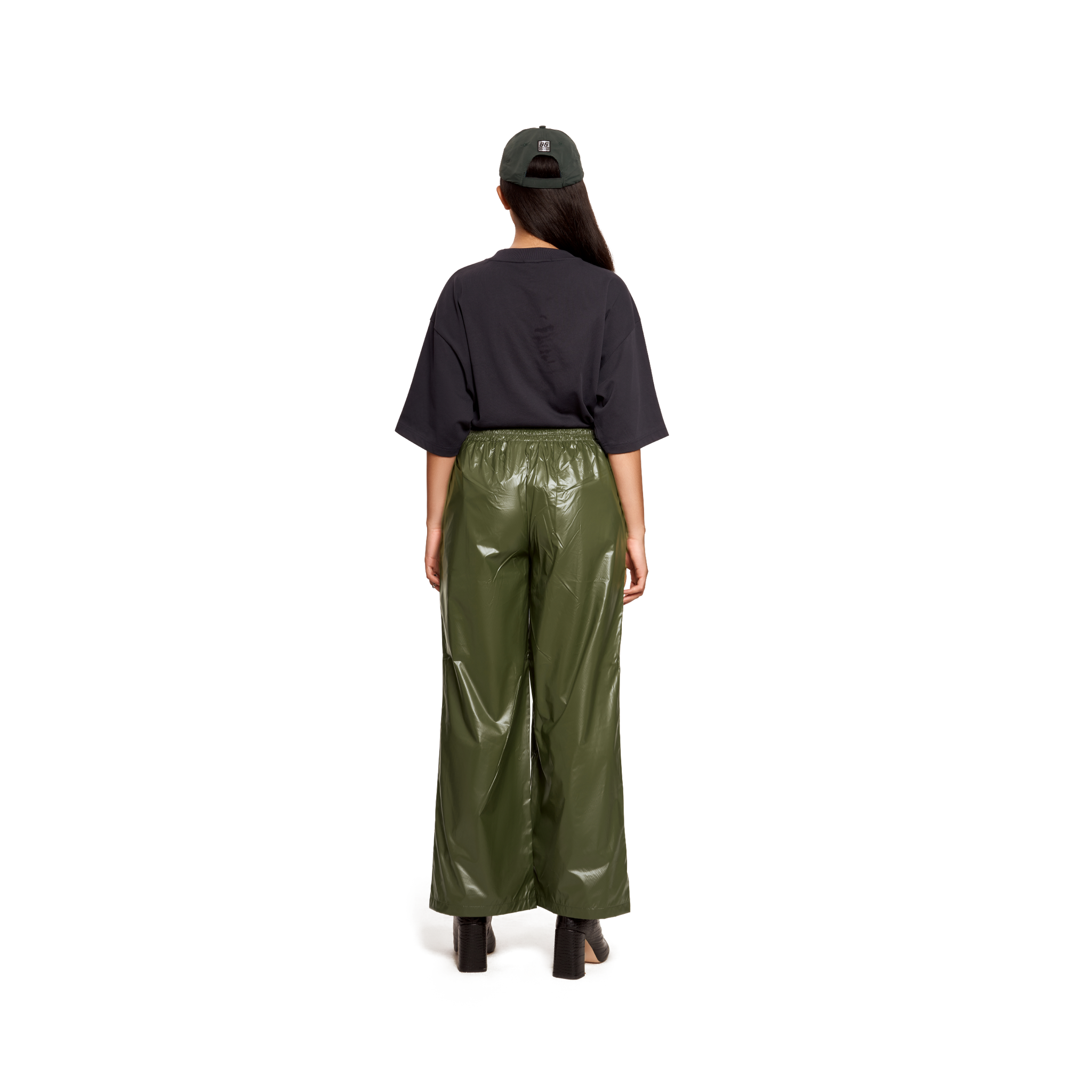 pantalon large en nylon vert olive