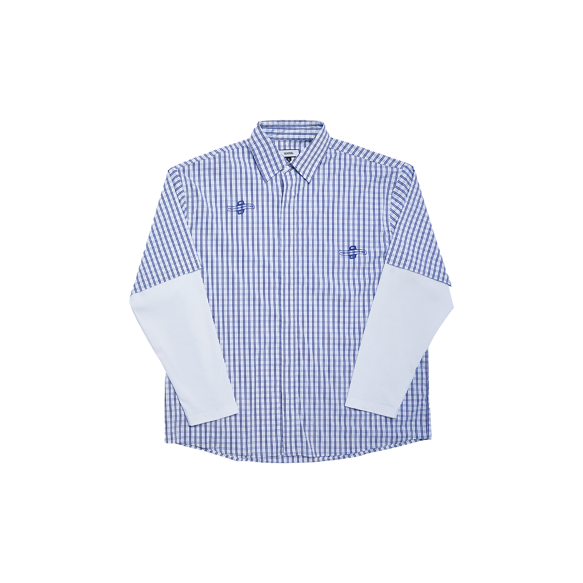 قميص دبل مع شعار gingham - ازرق 
