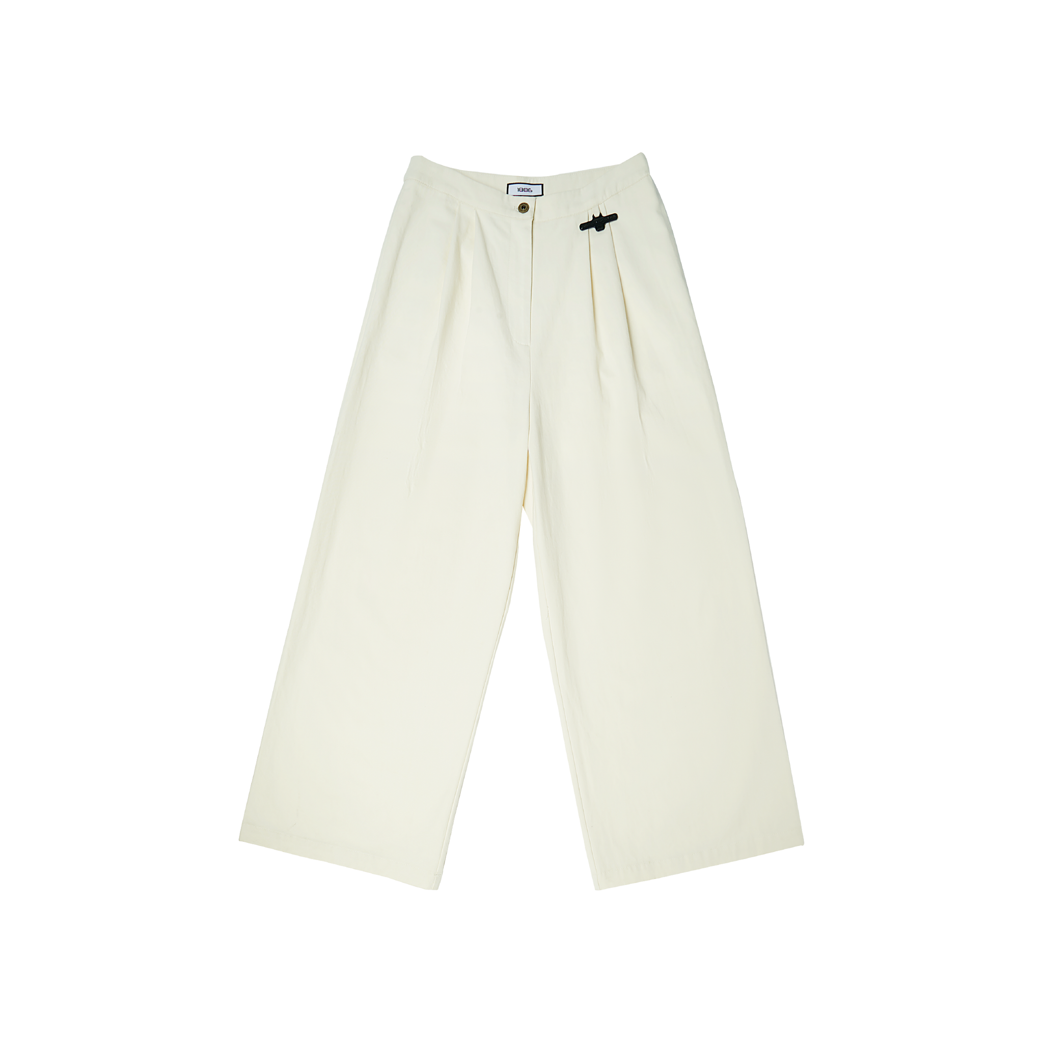Pantalon large à détails plissés - blanc cassé