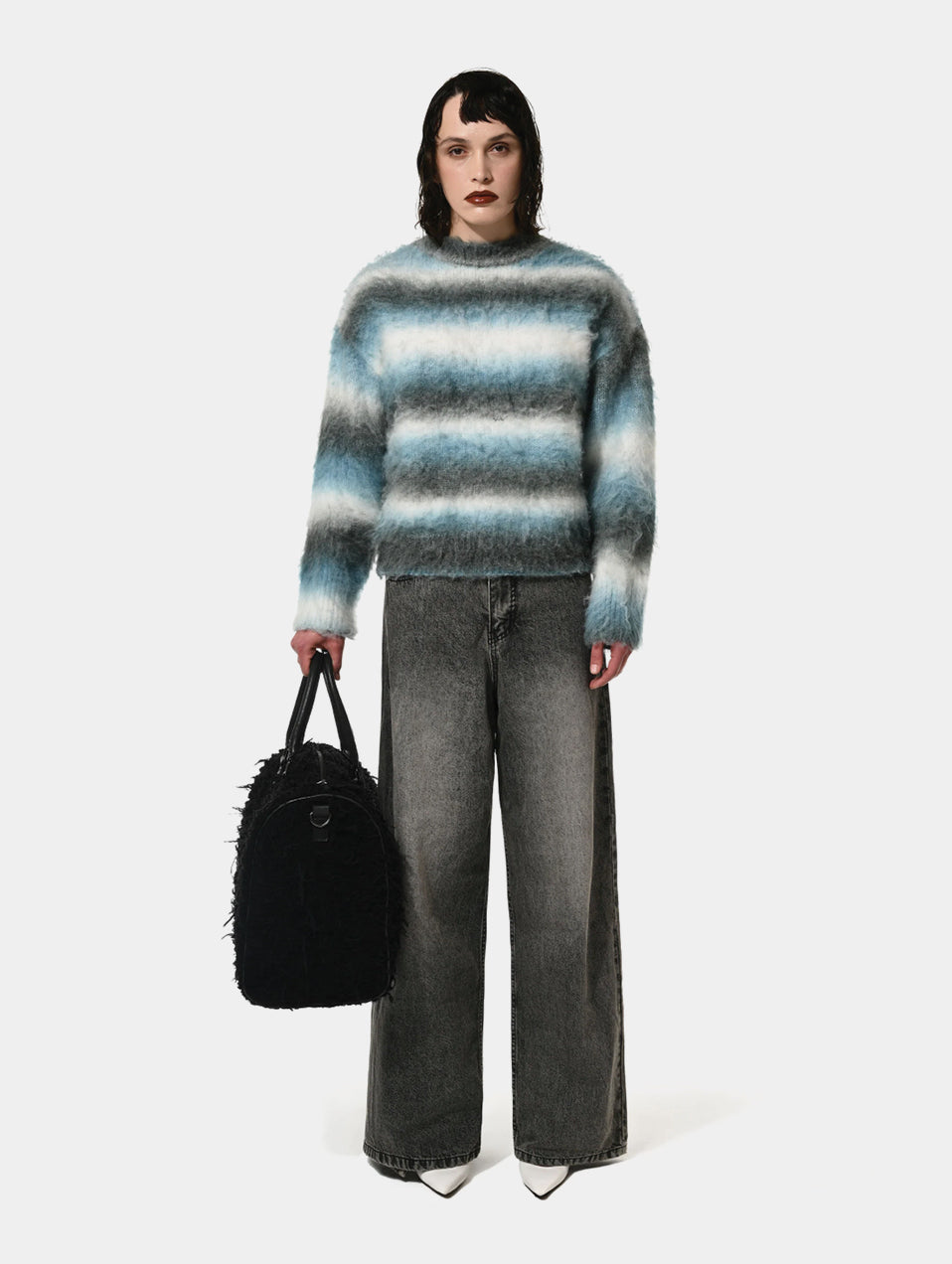 STRIPE BRUSHED SWEATER - BLUE