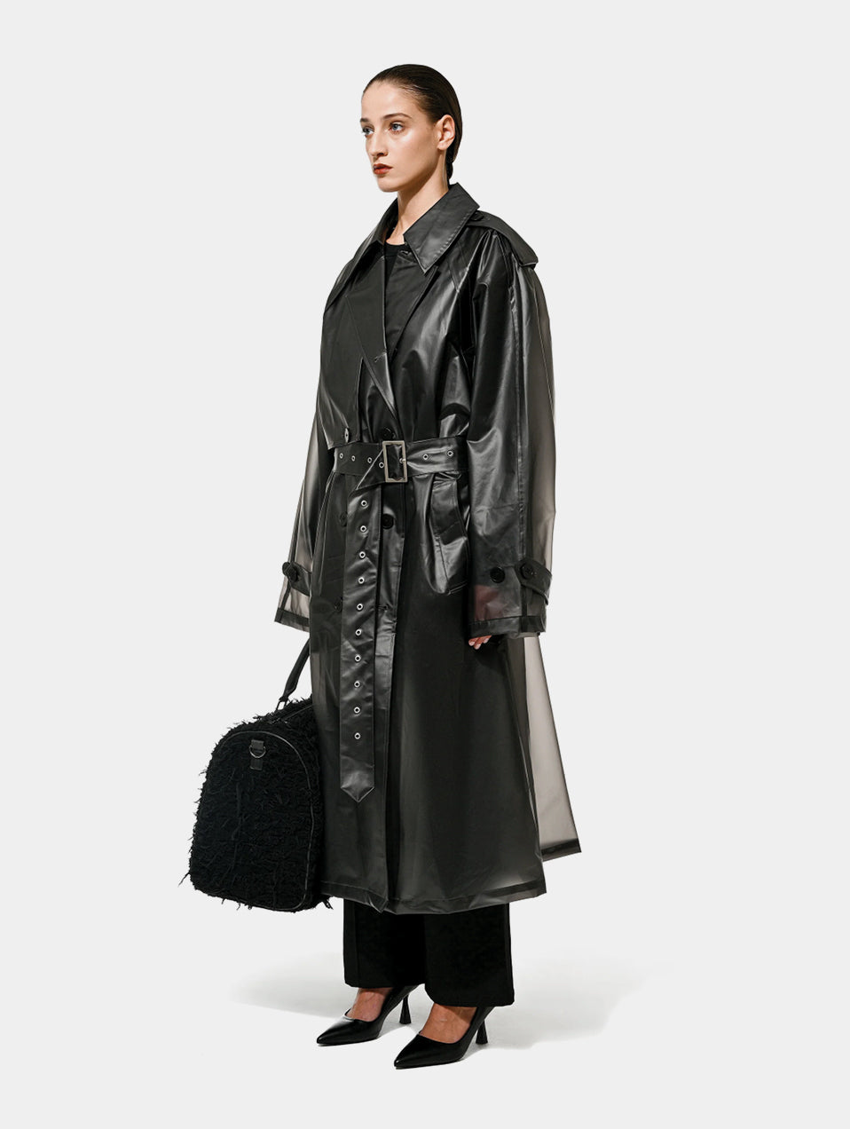 TRANSPARENT TRENCH - BLACK