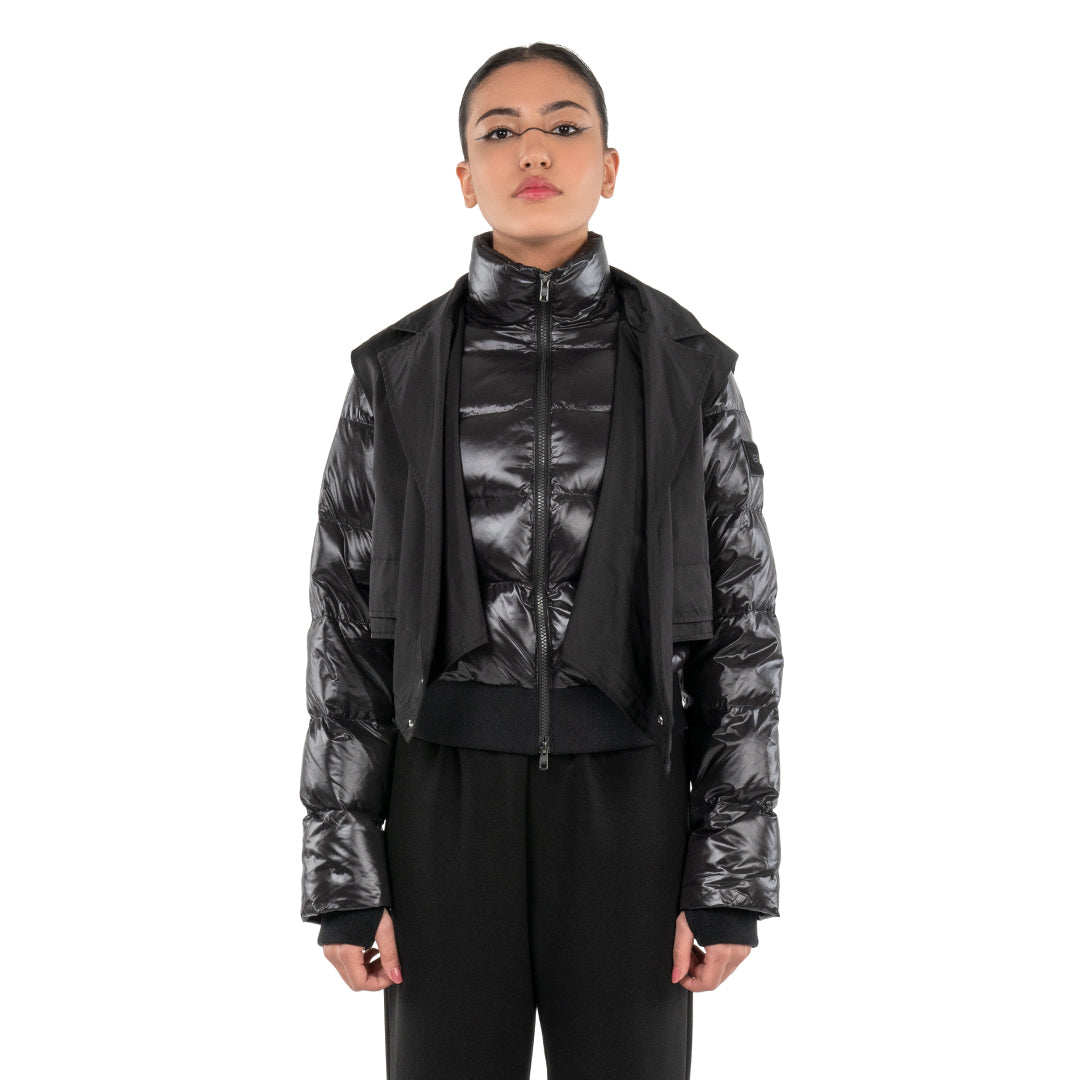 PUFFER JACKET WITH VEST - BLACK
