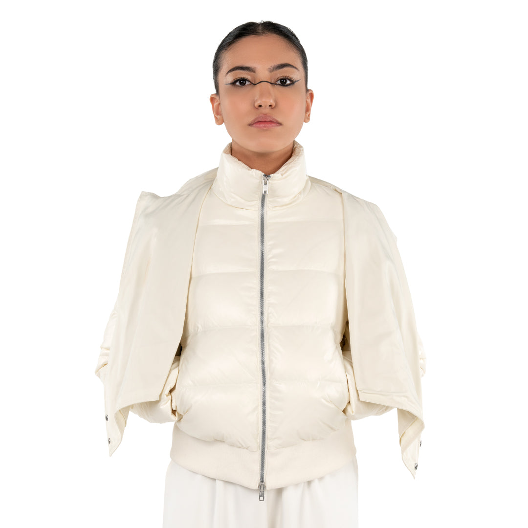 PUFFER JACKET WITH VEST - OFF WHITE