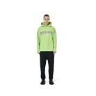 Long sleeves Loose cut hoodie in neon green color fabric featuring Eighteen Eighty-Six print at front. 1886 logo embroidered at bottom front. Loose at cuffs and hem.
