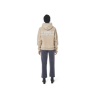 Long sleeves oversize cut hoodie in washed burnt beige color fabric featuring 1886 print at back. 1886 logo embroidered at kangaroo pocket. A button on the hood. Rib knit at cuffs and hem