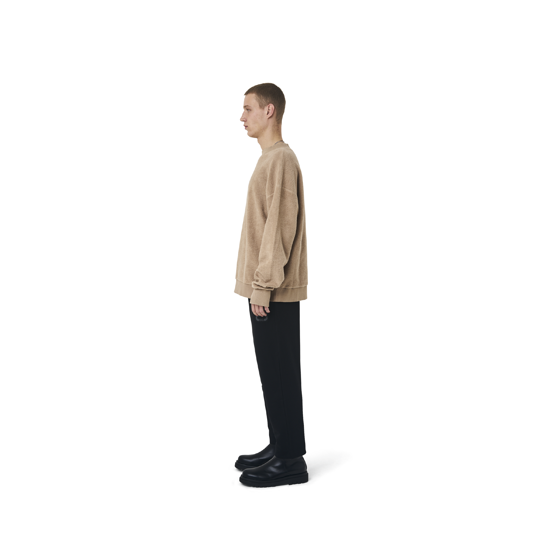 Long sleeves loose cut jumper in  burnt beige color fabric featuring Eighteen Eighty-Six embroidered at front. Rib knit at cuffs and hem.