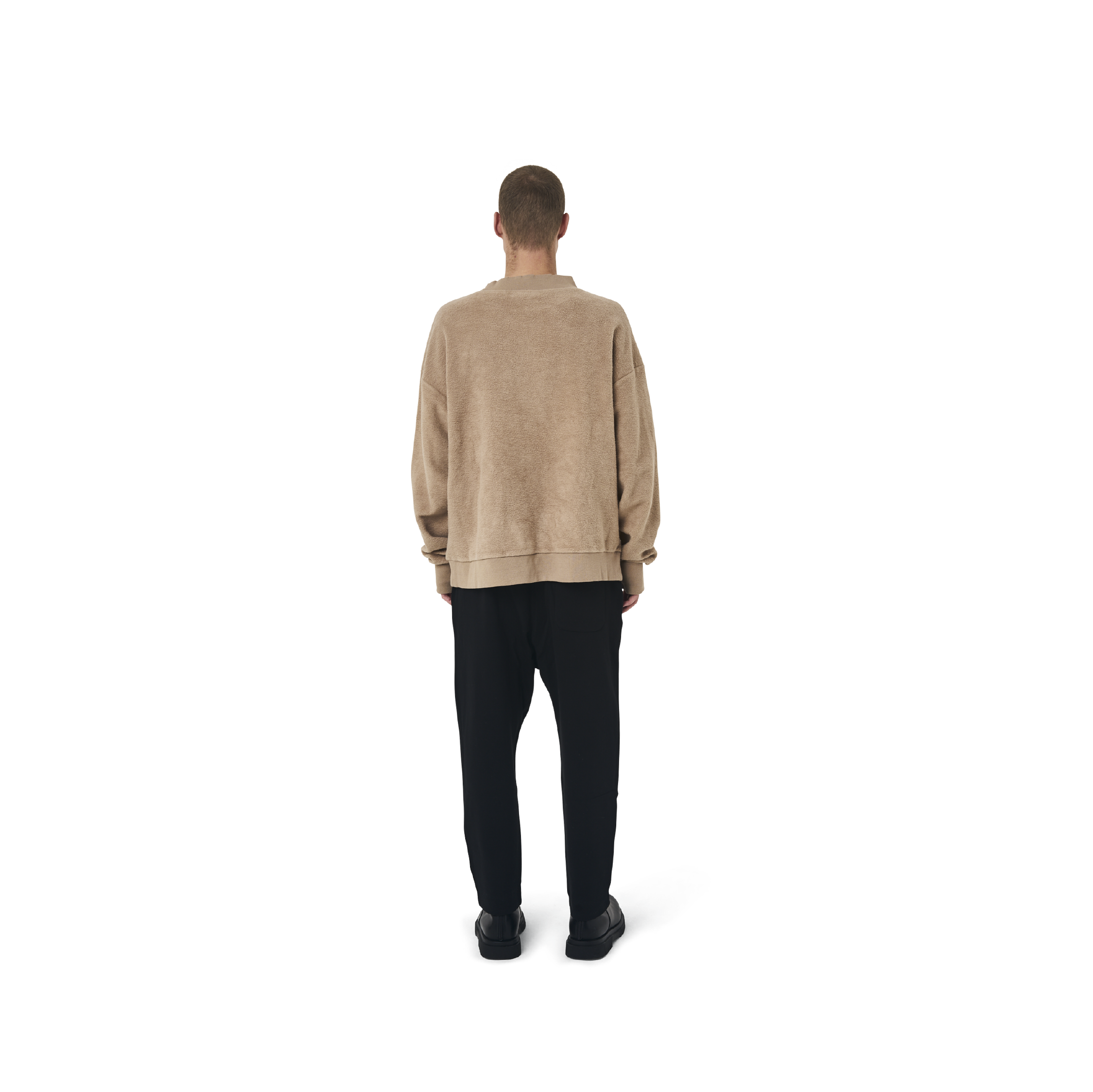 Long sleeves loose cut jumper in  burnt beige color fabric featuring Eighteen Eighty-Six embroidered at front. Rib knit at cuffs and hem.