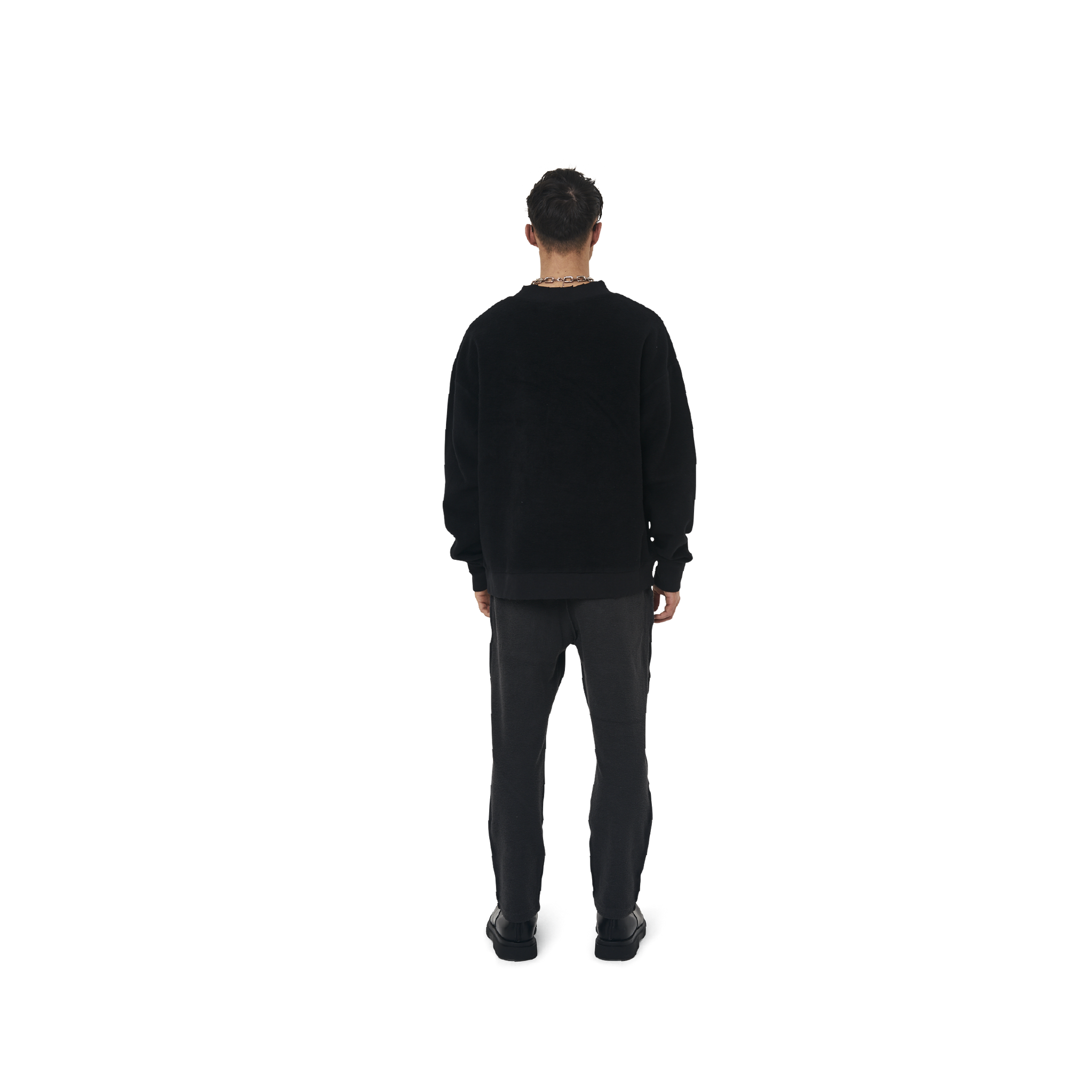 Long sleeves loose cut jumper in black color fabric featuring Eighteen Eighty-Six embroidered at front. Rib knit at cuffs and hem.