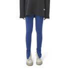 Classic leggings in blue fabric featuring Eighteen Eighty-Six logo patch sewn at Elastic waistband. Open at ankle cuffs.
